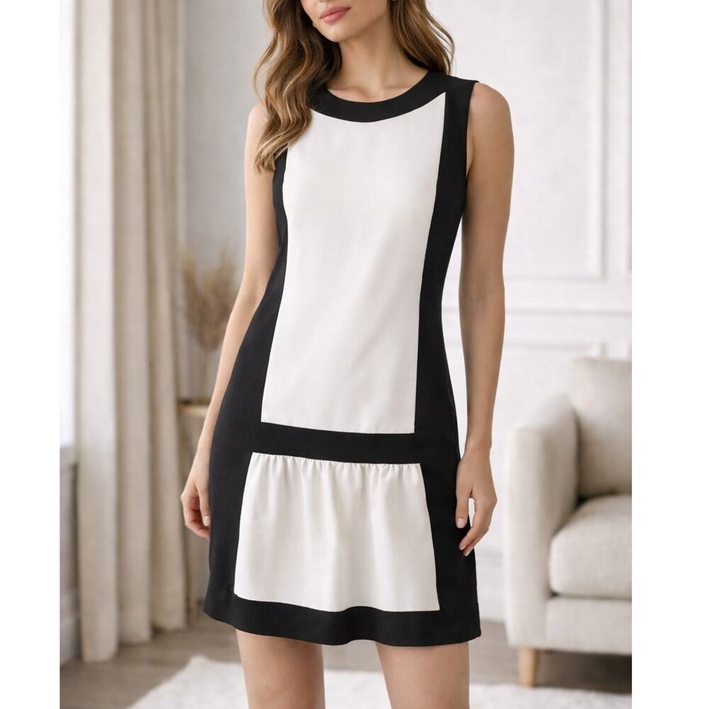 Ted Baker London Imogine Colorblock Sleeveless Dress Black White Zip Back Size 2